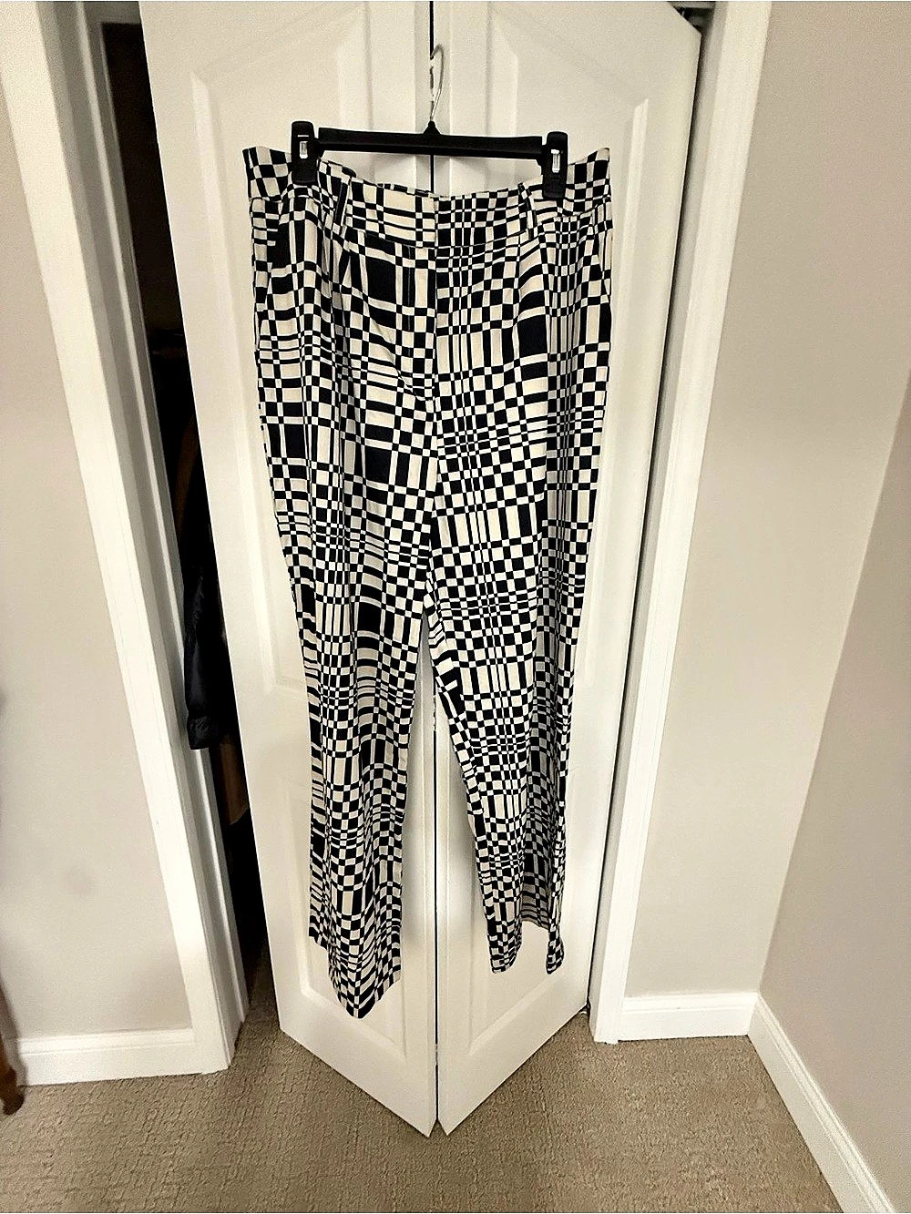 Princess Polly Silky Geometric Checkered Wide-Leg Trousers Size 12 Like New